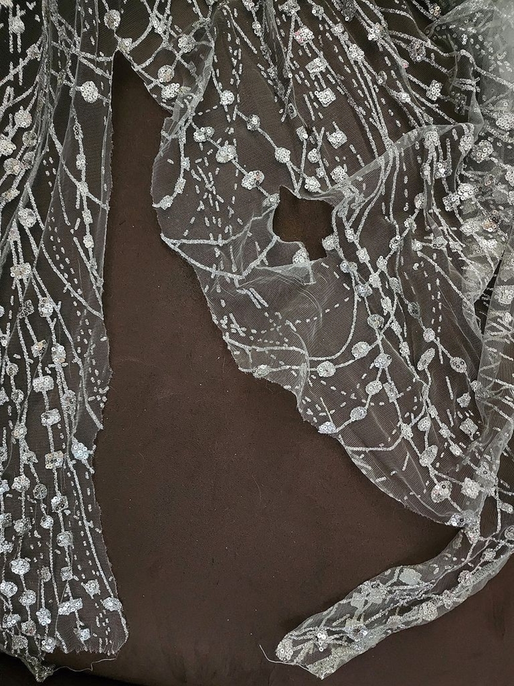 Split Silver Sequin Maxi Dress with Nude Bodysuit, Medium - Picture 8 of 10